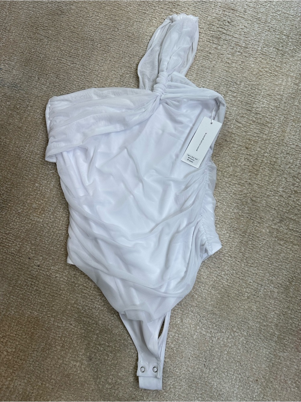 Amazon White Ruched One-Shoulder Bodysuit